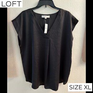 LOFT Cap Sleeve Blouse – Black – Size XL – New with Tags